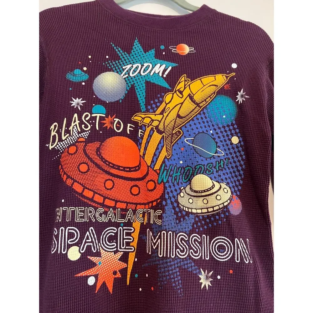 The Children's Place Boys Large 10/12 Purple Thermal Waffle Knit Shirt Space UFO